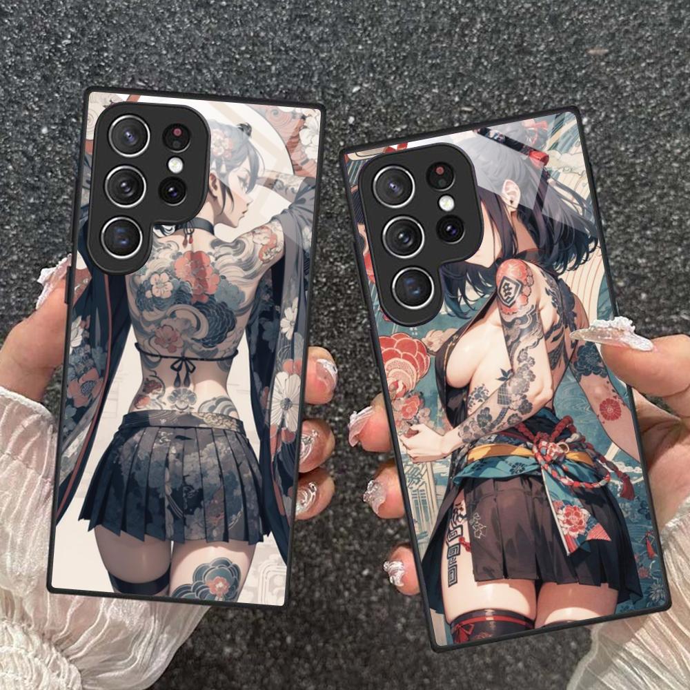 Fashion Tattoo Girl Mobile Phone Case for Samsung Galaxy S26 S25 S24 S23 S22 S21 S20 Note20 Plus FE Ultra Glass Colorful Cover