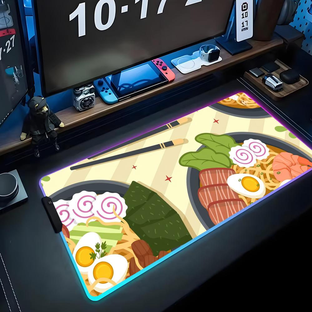 anime ramen Mouse Pad RGB Gaming Mousepad Big LED Pad PC Desk Mat Luminous Mouse Pad Large Keyboard Mats Table Rug With Backlit