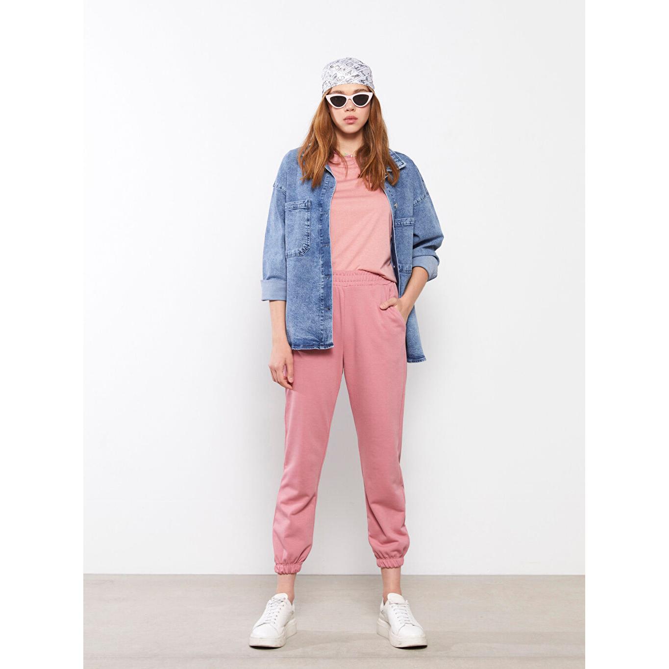 

LCW CASUAL Женские однотонные спортивные штаны с эластичной резинкой на талии розового цвета