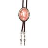 Western Vintage Braided Rope Bolo Tie with Oval Shape Stone Pendant Adjustable Cord Necktie Jewelry Necklace for Men