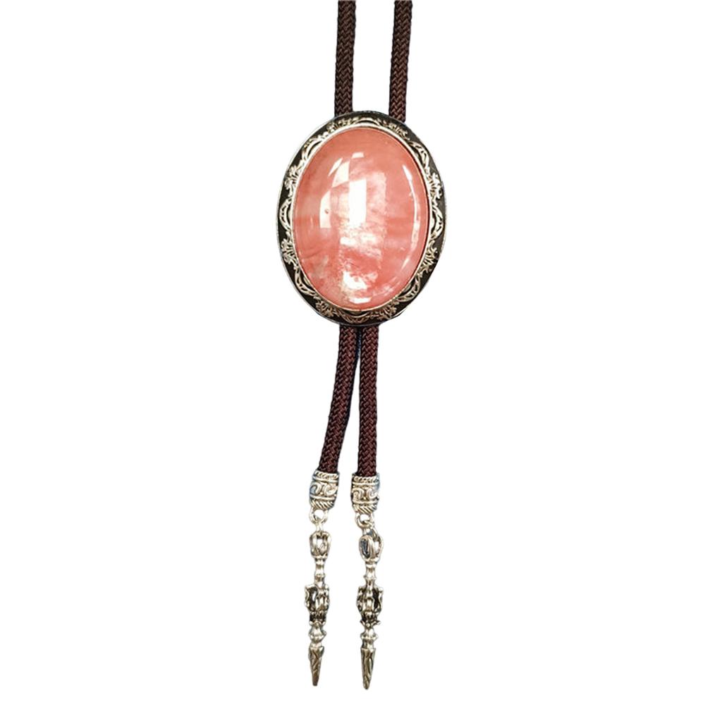 Western Vintage Braided Rope Bolo Tie with Oval Shape Stone Pendant Adjustable Cord Necktie Jewelry Necklace for Men