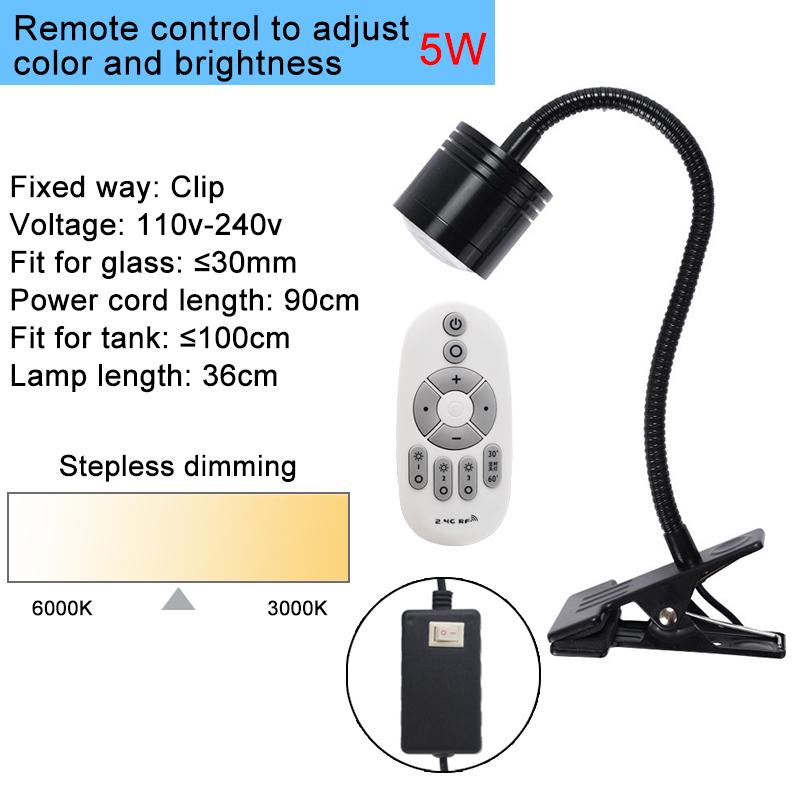 Aquarium LED Light Fish Tank Decoration Spotlight Plants Grow Remote Control Dimmable Lamp Turtle Reptiles 110v 220v 3w 5w 7w