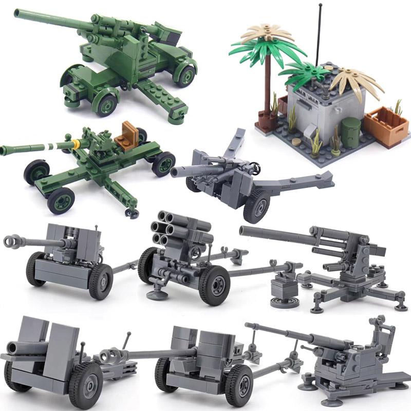 Army Series USA Battle Gun Cannon Brick Playset WW2 German Anti-aircraft Rocket Army Soldier Figures Block Bricks Kids Toys Playsetss