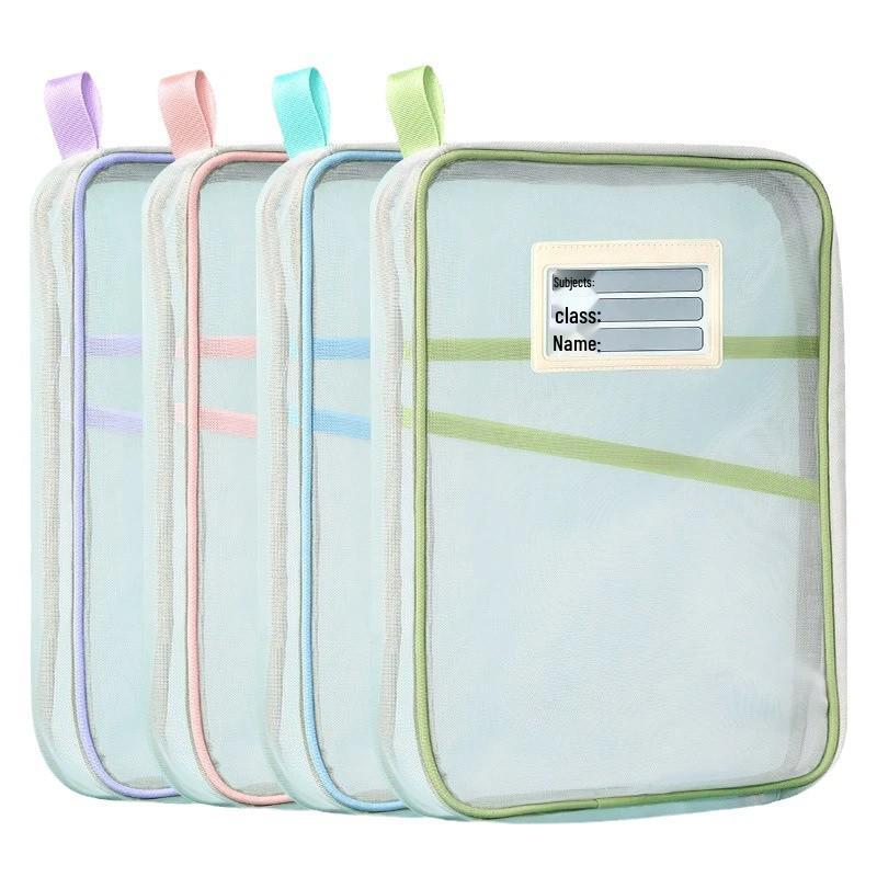 A4 Large Capacity Three-Layer File Bag with Transparent Mesh
