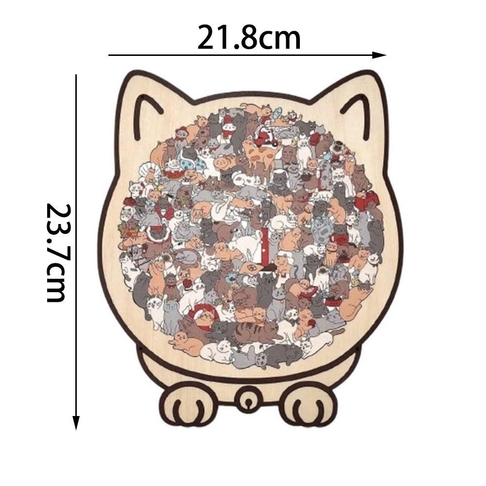 Macaron Color Cat Wooden Jigsaw Puzzle with Cat Silhouette Frame Animal Cats Decorative