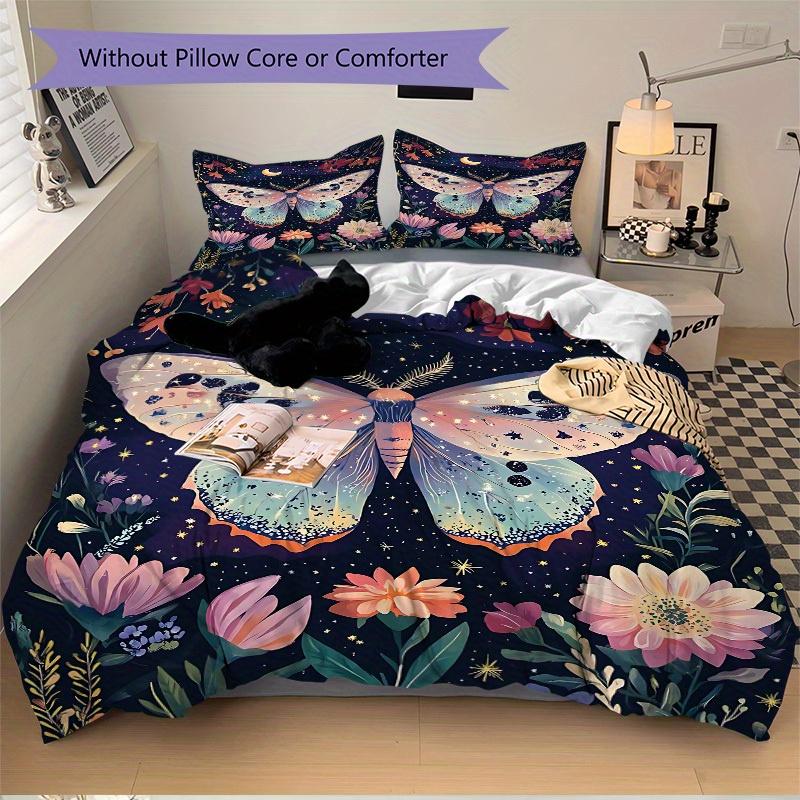 3pcs Butterfly Flowers Bedding Cover Set, Fashion Classic Popular Print Bedding Set, Soft Comfortable, All Season Use, For Bedroom, Guest Rooma0819129