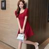 Summer new square neck bubble sleeves sexy backless waist and thin temperament Hepburn style black dress