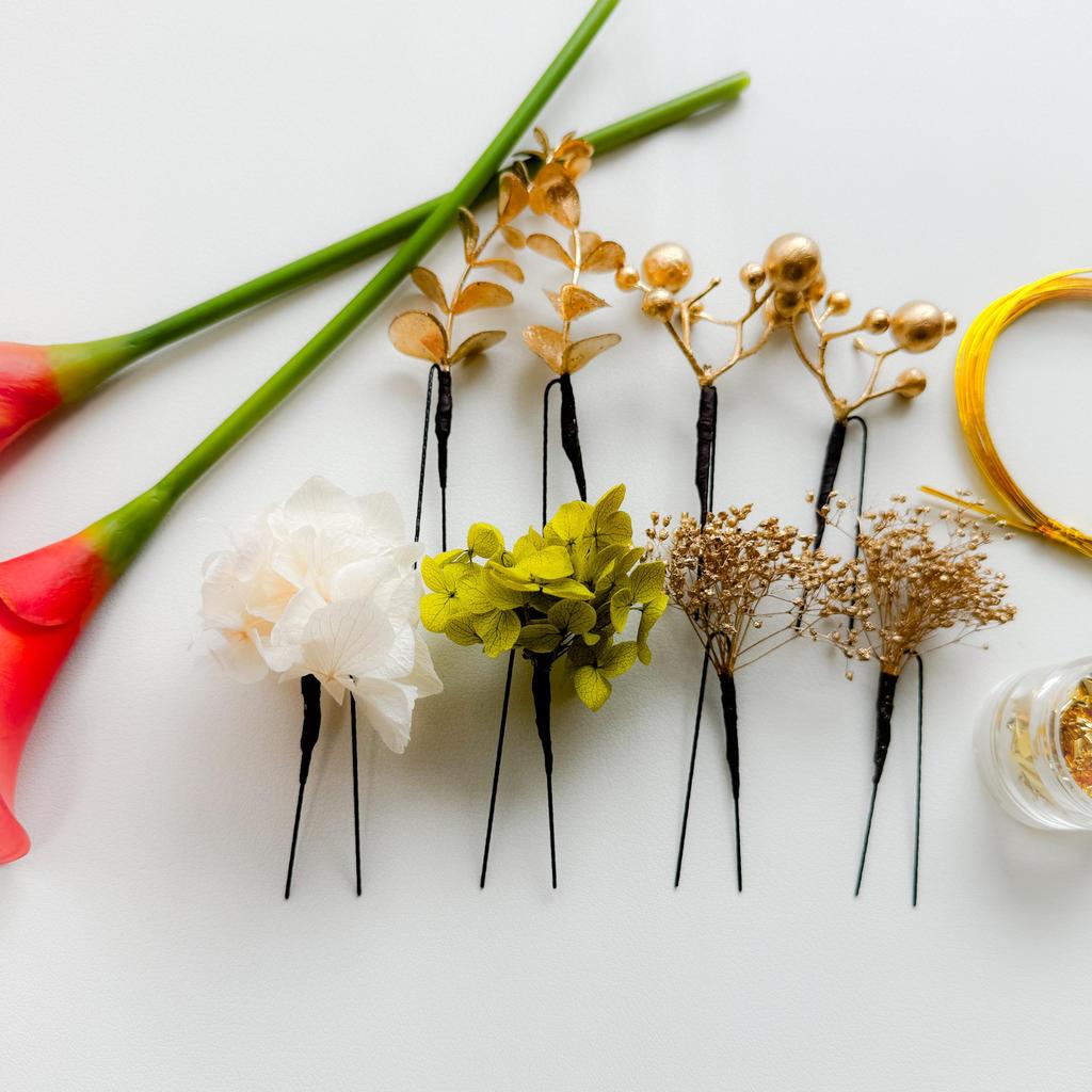 Calla Lily Orange Hair Ornament, Dried Flower, Mizuhiki (decorative Cord), Gold Leaf, for Coming-of-Age Ceremony, Traditional Japanese Attire,