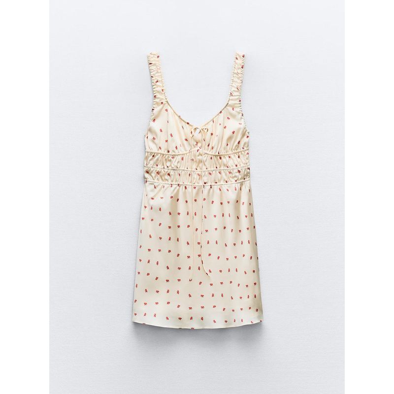 

Za2024 Summer New Product Women s Clothes Low Collar Sling Flower Print Silk Satin Texture Dress 3120015 061 Beige L