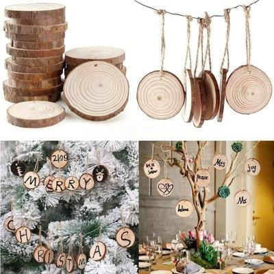 10 Stück Weihnachtsschmuck Natürliche Runde Holzchips Scheiben Kreise Baumstammscheiben für DIY Bastelarbeiten Hochzeitsfeier Dekoration