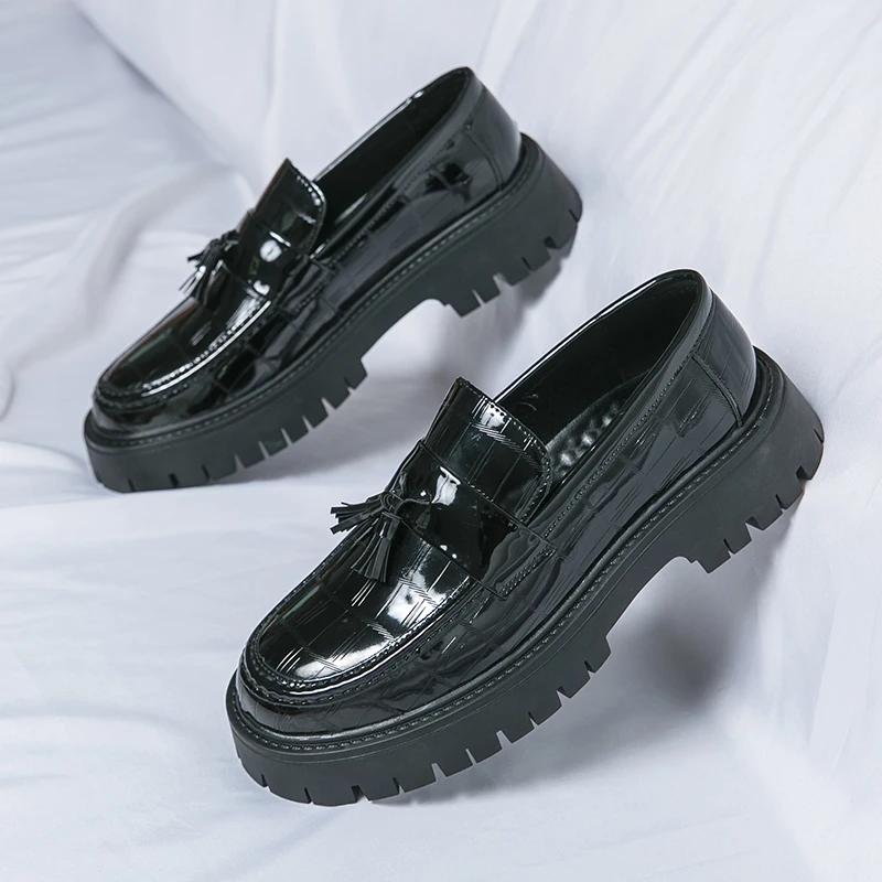 New Fashion Men's Casual Leather Shoes British Style Thick Bottom Formal Shoes Men Lightweight Dress Business Loafers Mocassins