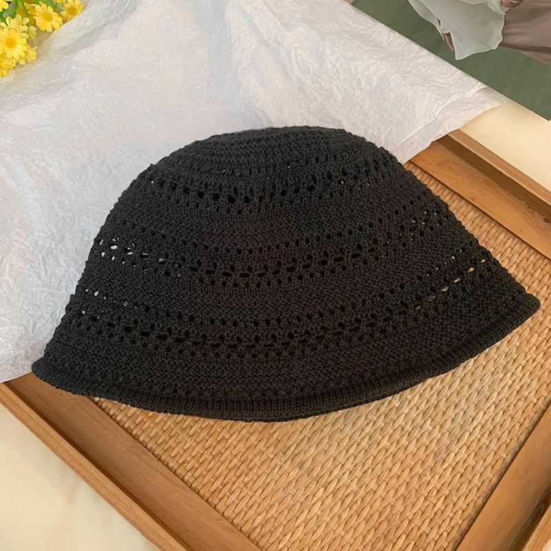 Japanese Solid Color Knitted Hollow Fisherman'S Hat Children Spring And Summer Breathable Sunshade Sunscreen Hat Basin Hat
