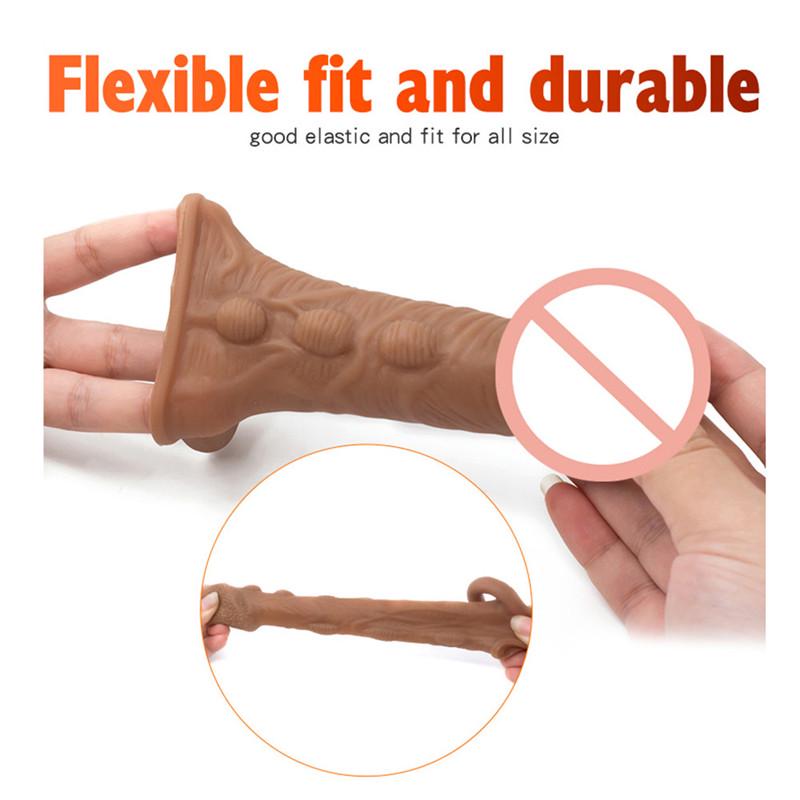 Reusable Condoms Penis Extender Silicone Enlargement Penis Sleeve Thick Condom With Grain