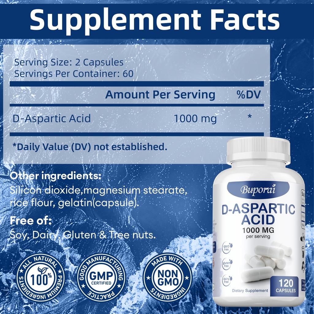 Buporai D-Aspartic Acid Dietary Supplement, Contains DAA (Aspartic Acid), Daily Nutritional Supplement