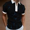 Geometric Pattern Short-Sleeve Zip Polo Shirt, Stylish Casual Men's Top