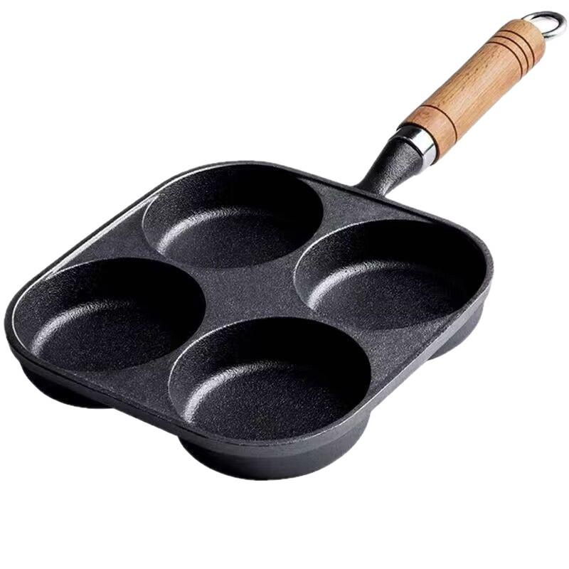 Non-Stick Cast Iron 4-Hole Breakfast Frying Pan for Eggs & Burgers