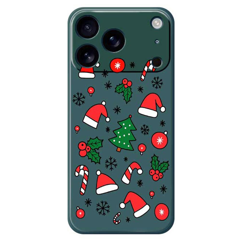 

For iPhone 17 Pro Max Case Santa Hats and Canes Pattern Printing Straight Edge TPU Phone Back Cover Green