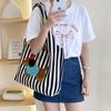 Cute Dog Embroidery Women's Shoulder Vest Bag Large Capacity Female Commute Shopping Bags Simple Striped Ladies Tote Handbags