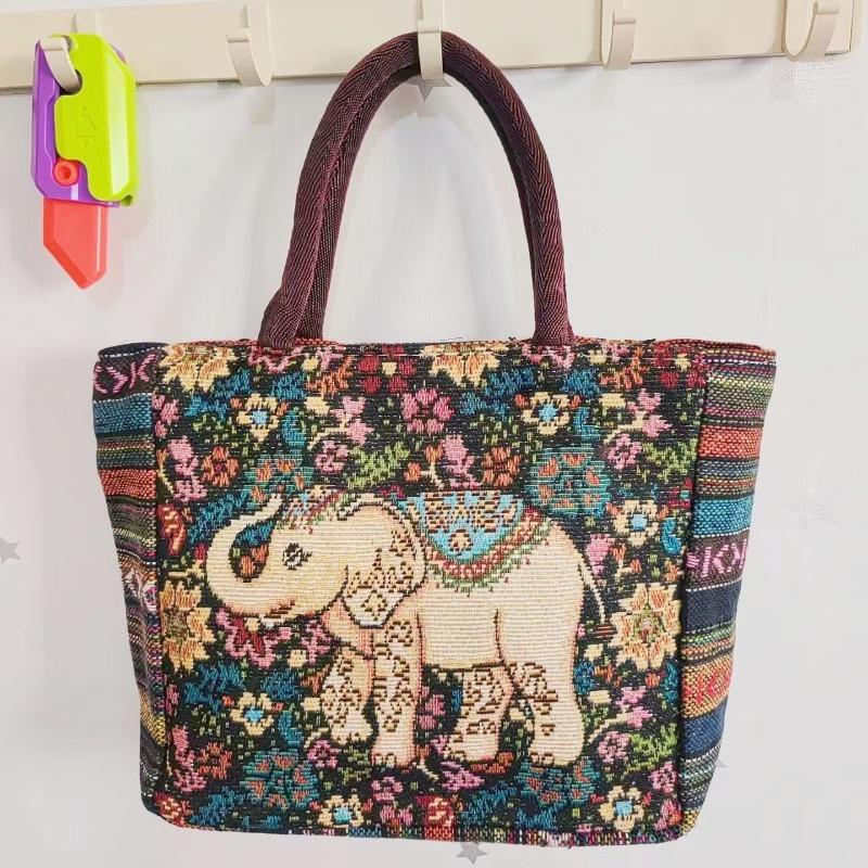 Canvas bag, women's large-capacity double-sided embroidered animal handbag, mommy bag, go shopping, handbag
