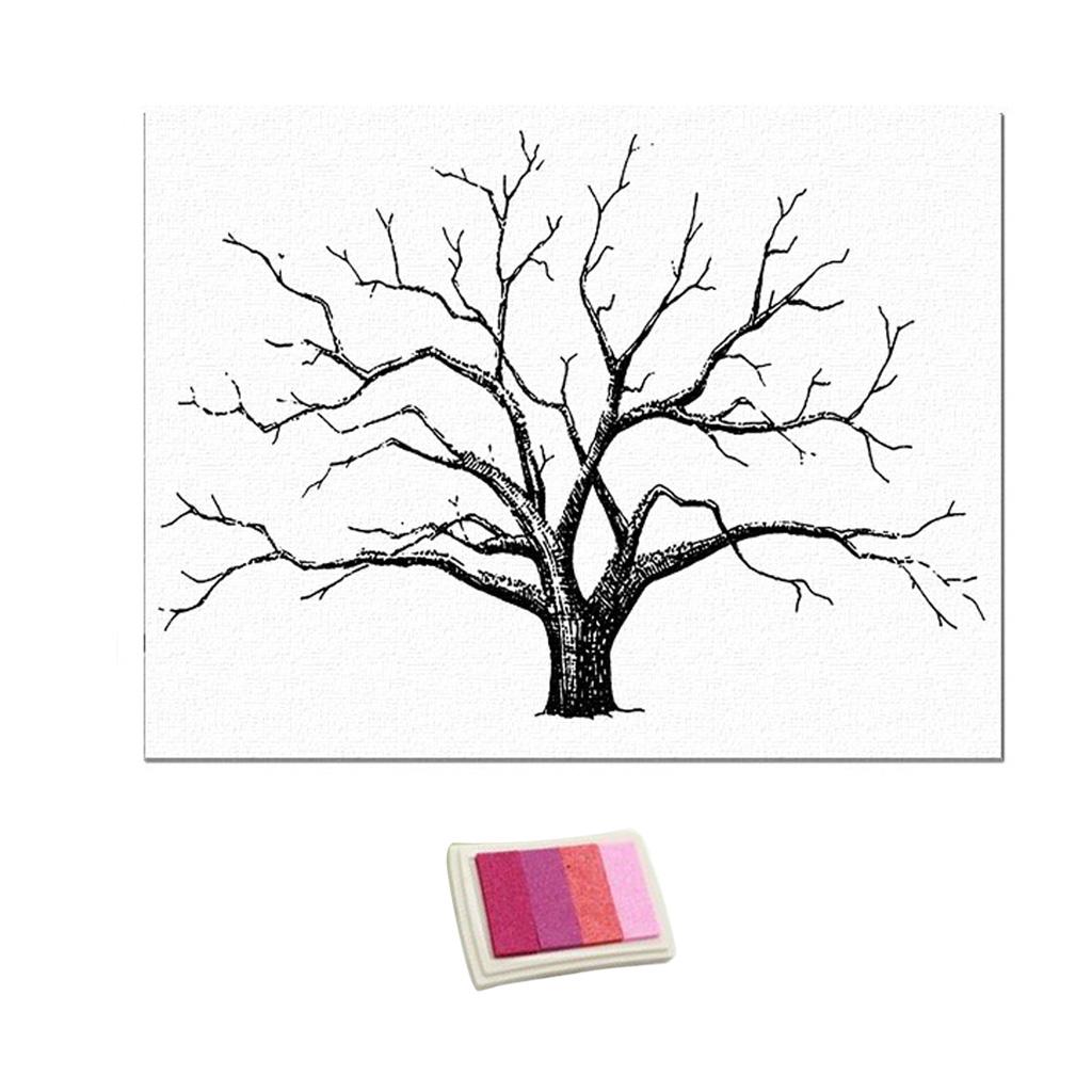 Guest Sign- with Inkpad, Fingerprints Tree Painting for Wedding Birthday Party