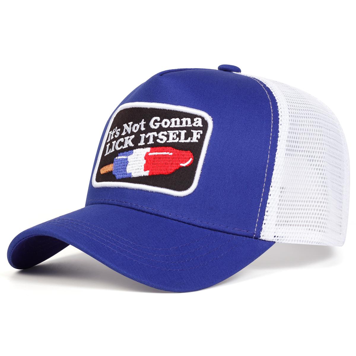 

Мужская бейсболка с вышивкой букв и геометрических узоров, сетчатая шляпа, уличная регулируемая солнцезащитная шляпа для отдыха, весна-осень, путешествия, туризм, пляжный отдых синий