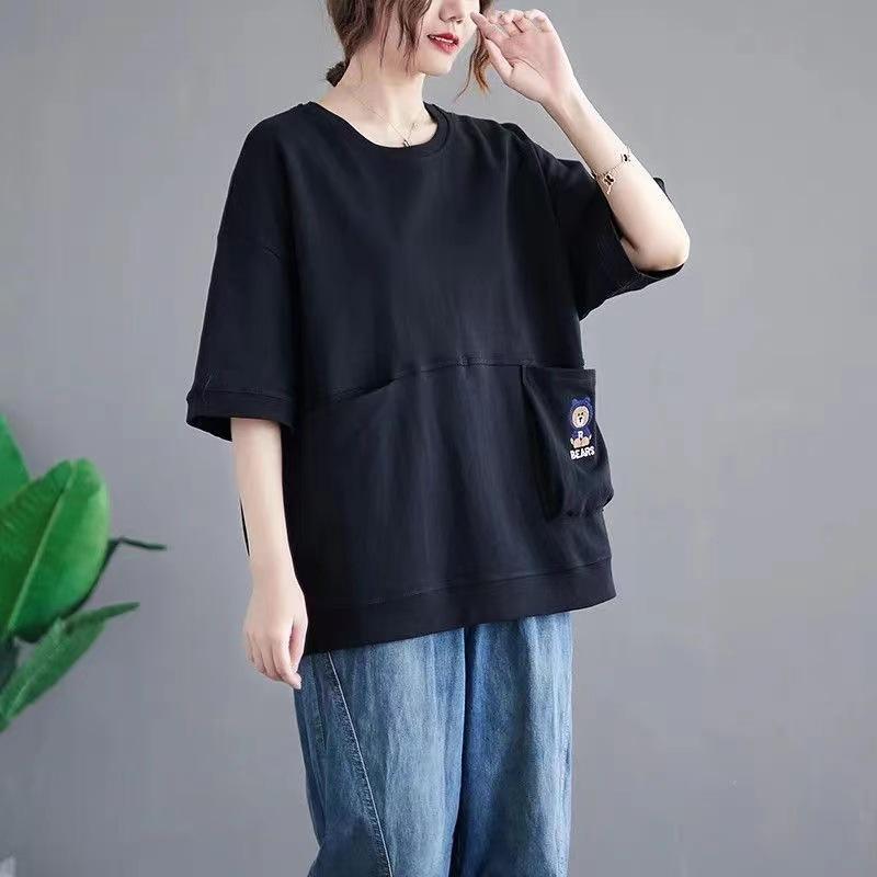 Women's Plus Size Loose Pullover Short Sleeve Top Breathable Casual Round Neck Short Sleeve