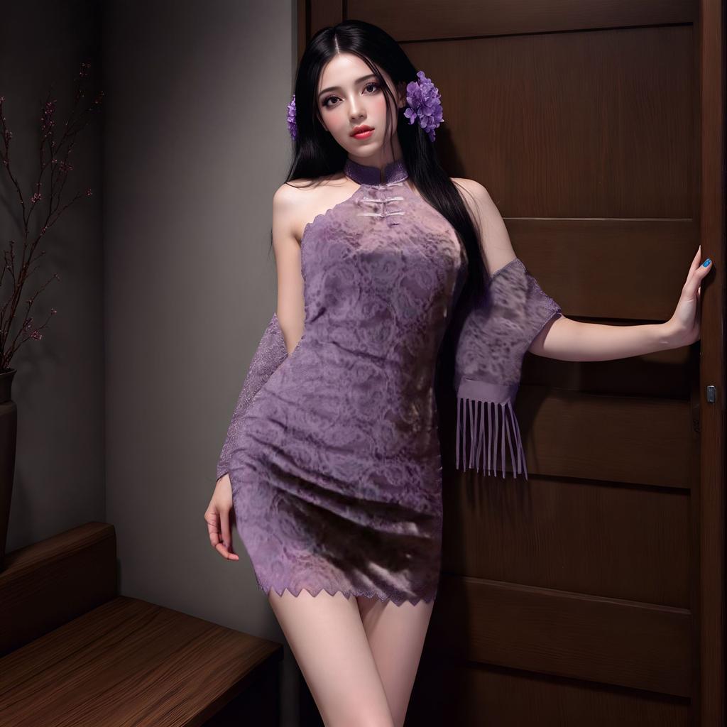 Sex underwear sexy off-the-shoulder cheongsam new Chinese buckle lace slim fit pure desire purple shawl