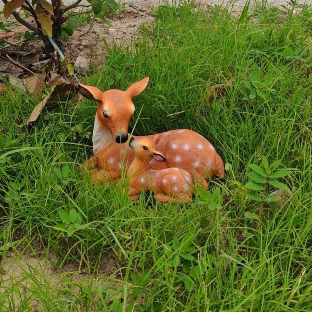 Garden Decor Sculpture Weatherproof Lawn Ornament Outdoor Deer Sculptures for Garden Decor Mother Son Sika for Lawn Backyard
