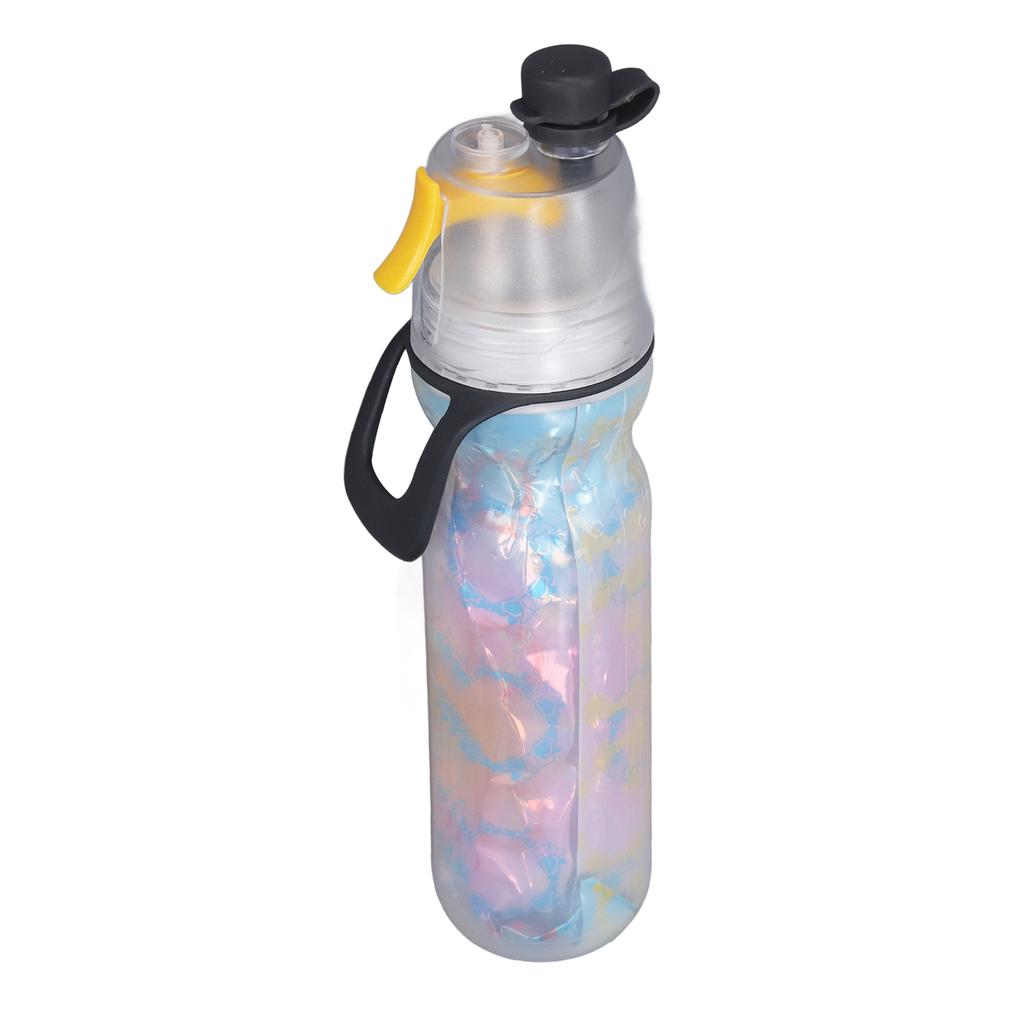 PE Misting Water Bottle Spray Mist Sports Water Bottle Reusable Cooling Drinking Bottle with Double Wall Insulation Carry Loop Yellow