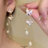Exquisite Pearl Butterfly Tassel Earrings – Luxurious, Fashionable, Versatile, and Elegant Long Studs.
