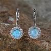 Cute White Blue Fire Opal Stone Round Hoop Earrings For Women Charm Female Silver Color Wedding Jewelry Gift