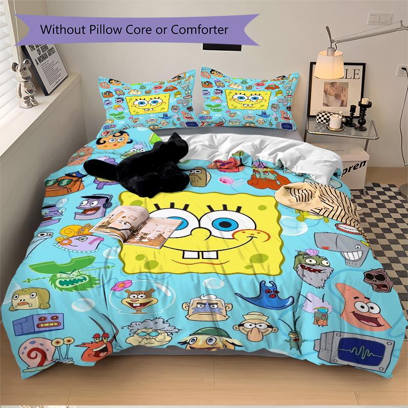 Spongebob Squarepants Characters Print 3Pcs Bedding Setduvet Cover With 2 Bedropillowcase Home Birthday Gift