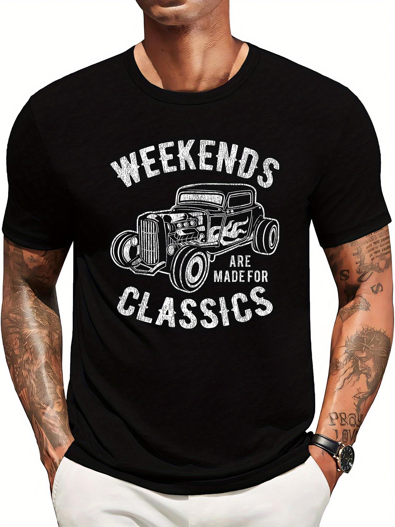 

Vintage Car Graphic T-shirt - Weekends Are Made for Classics Retro Design M