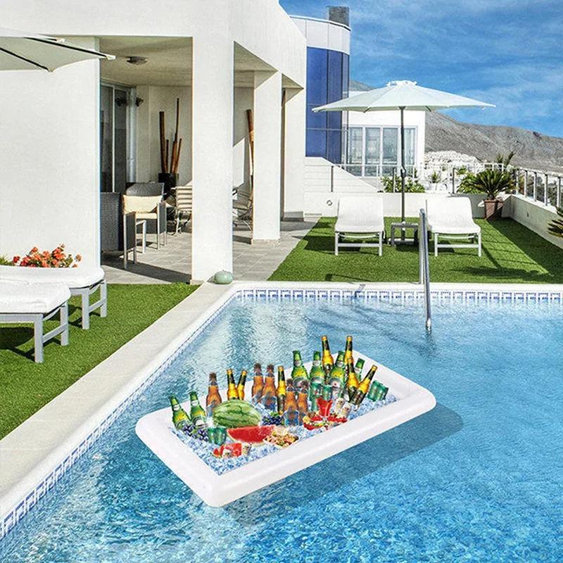1pc Inflatable Food Tray Ice Bar For Swimming Pool Iced Porous Harmless Holder Pool Party Ice Storage Tank Fruit Beverage Bucket