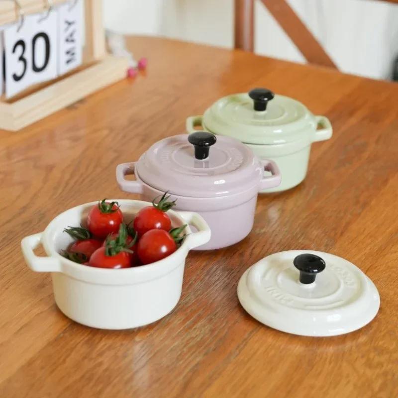 Ceramic Breakfast Bowl with Hanging Ears Anti-scalding Microwaveable Kid's Steamed Egg Food Bowl with Lid Household Soup Bowl