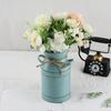 3pcs set Two Simulated Bouquets and Iron Art European Vintage Blue Vase for Home Office Decoration, Dining Table Centerpiece