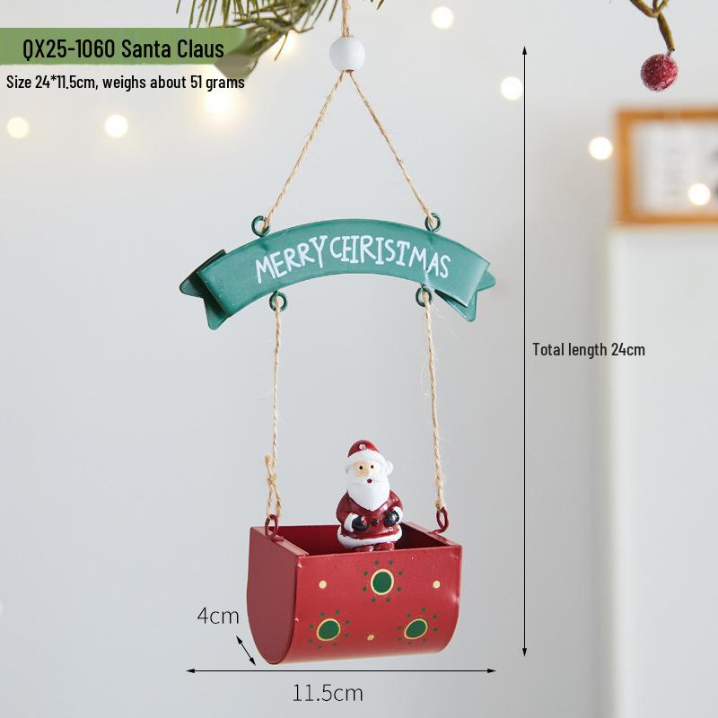 Christmas Festival Wrought Iron Tree Ornaments: Santa Claus & Reindeer Hanging Decor