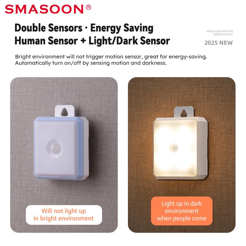 

Wireless LED Night Light for Bedroom, Battery-Powered with Motion Sensor for Nighttime Use Magnetic, Hook, Rope, Tabletop