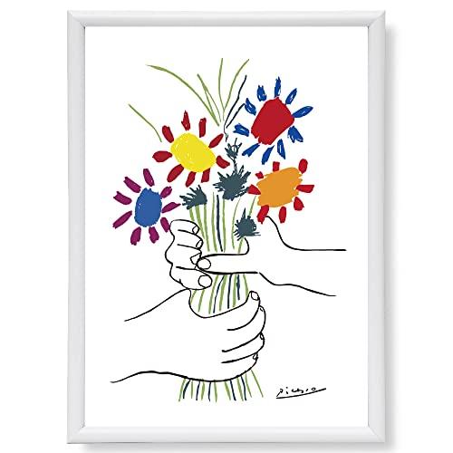 Picasso Poster, Art Poster, Hands Holding a Bouquet, Drawing, A4, SQIP (Skip), Line Art, Colorful Painting, Nordic Style, Stylish Interior Design, 014