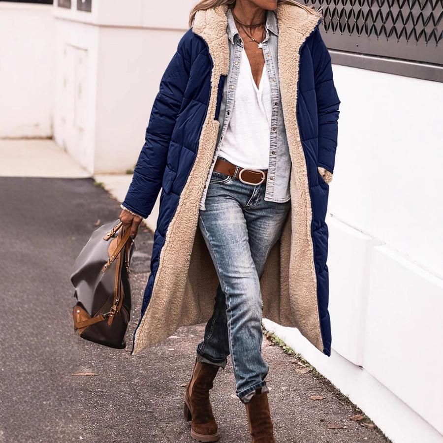 Pure Color Hooded Cotton Jacket Long Sleeve Double Sided Slim Fit Coat Top