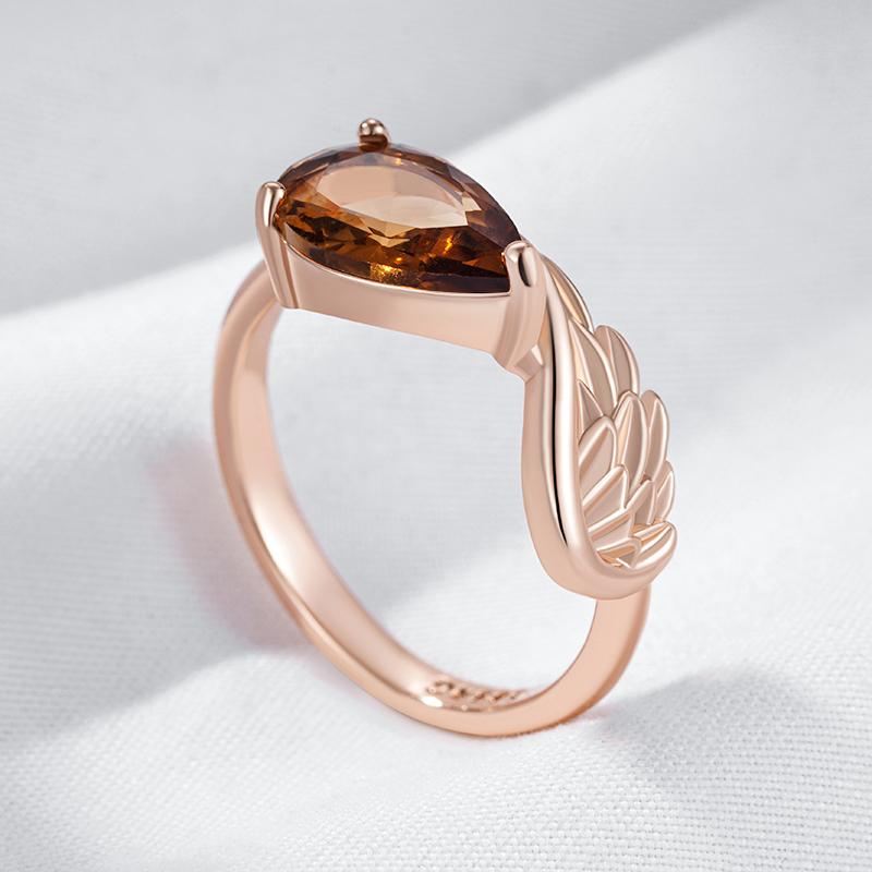 Anillo de Ala Brillante Marrón Zircón Natural para Mujer Color Oro Rosa Accesorios de Novia Joyería Diaria de Alta Calidad