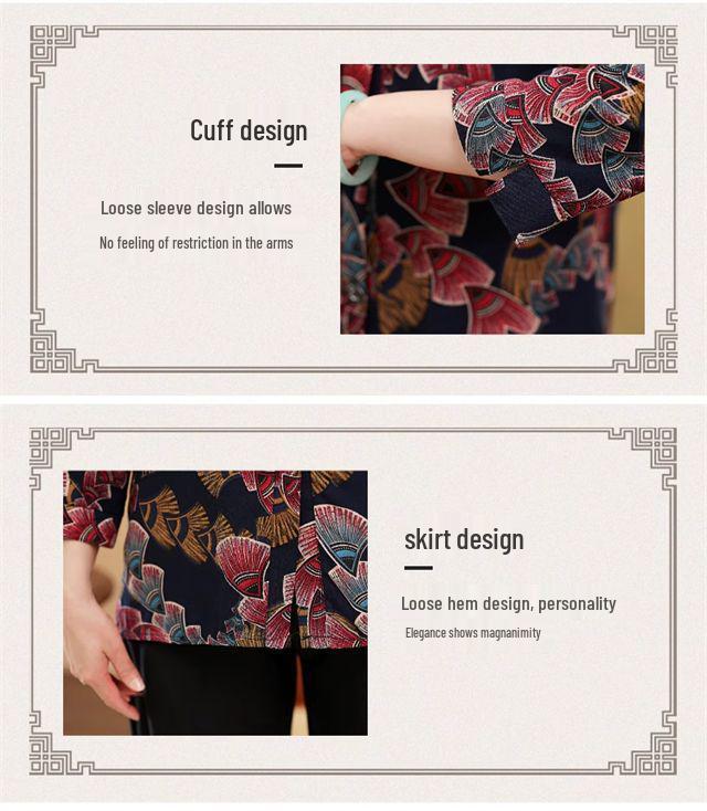 Summer Cotton Silk Cardigan for Elderly Women, 70s Grandma Seven-Sleeve Top Shirt