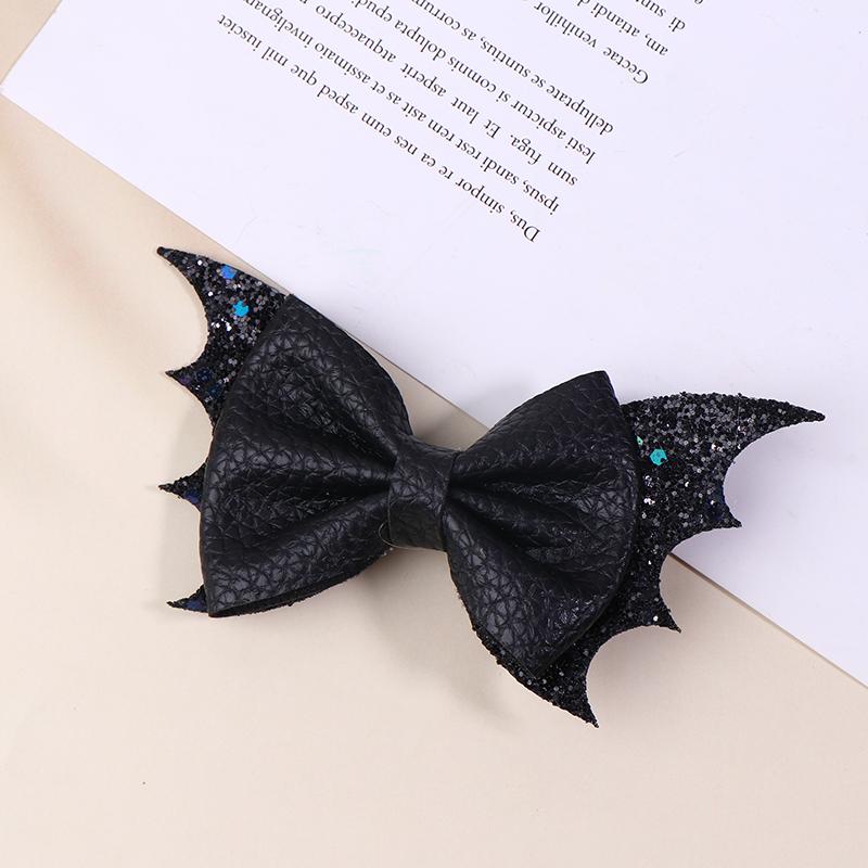Classical Halloween Festival Girl'S Chunky Leather Bat Hair Bow Clip Wholesale Diy Hair Accessories Headwear Barrette