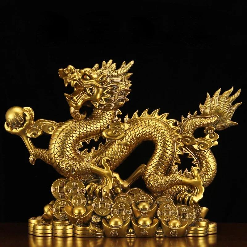 Fengshui Five-clawed Dragon Copper Color Ornaments Attract Wealth Boss Office Living Room Gateway Zodiac Mascot Crafts
