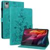 Lenovo Tab K11 Plus Case - Green, with Embossed Lily Motif, with Card Slots