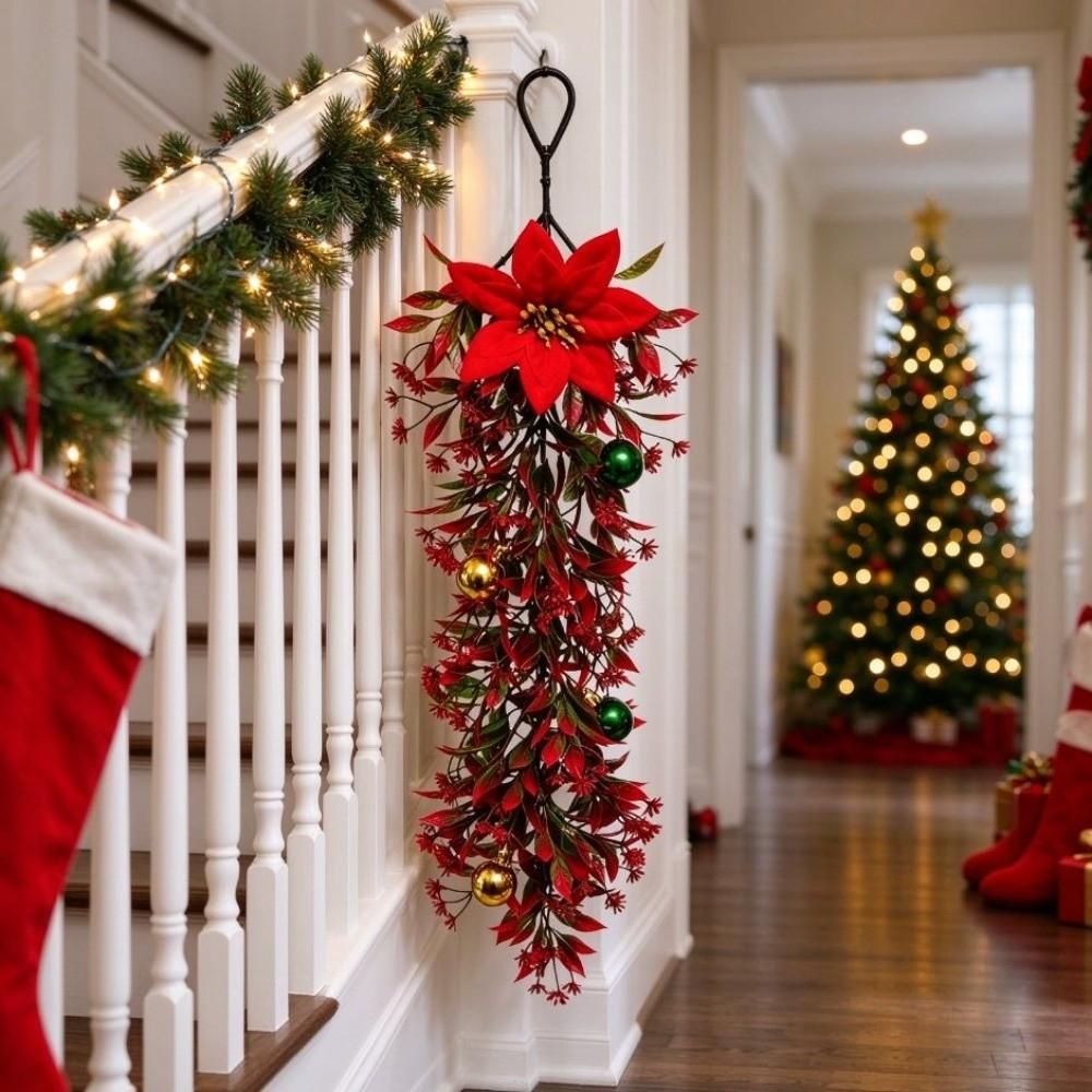 Plastic Christmas Vine Christmas Ball Poinsettia Christmas Swag Vine Wall Hanging