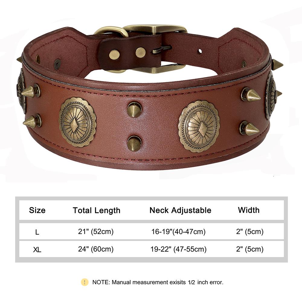 Luxury Genuine Leather Dog Collar 2inch Wide Cool Spikes Durable Collars for Medium Large Dogs German Shepherd Pitbull Correa