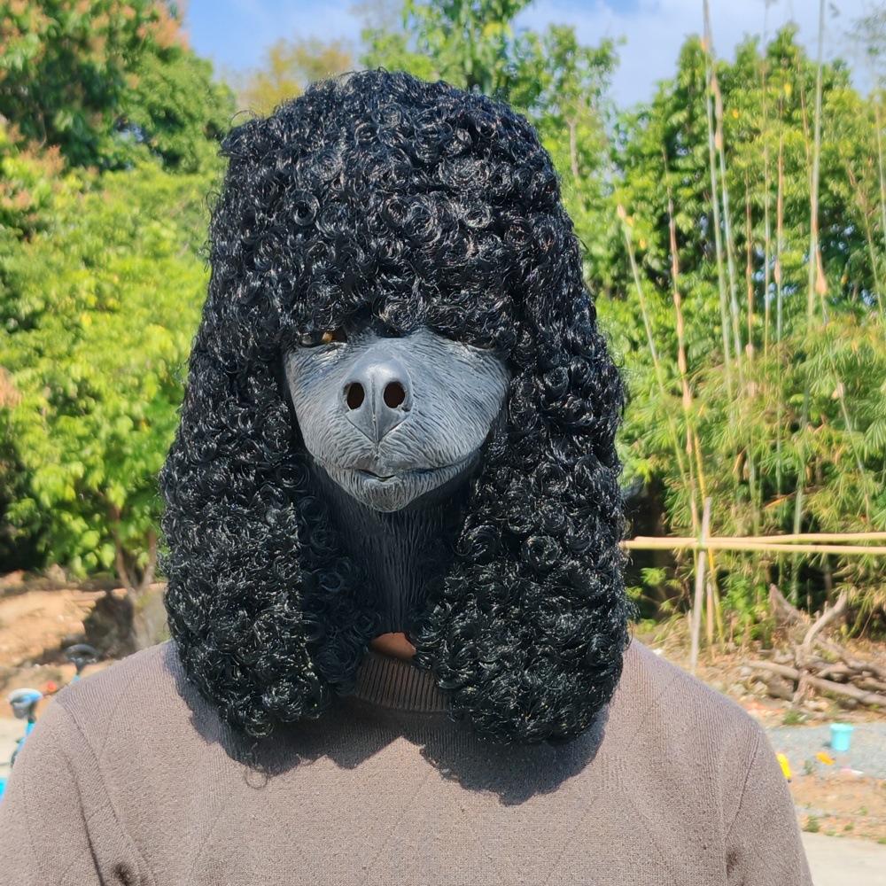 White Black Poodle Mask Animal Pet Dog Latex Hood Funny Masquerade Props Plush Dog Hood