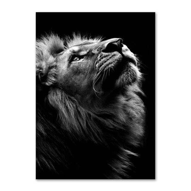 Black White Lion Poster Animal Canvas Painting Print Mural Wall Art Pictures for Living Room Bedroom Home Decoration No Frame