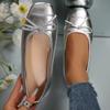 Bowie Decor Silver Ballet Flats Women  Spring Square Toe Loafers for Woman  43 Comfort Soft Sole Casual Shoes